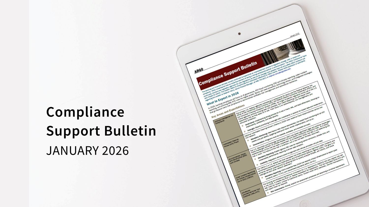 Compliance Support Bulletin January 2026